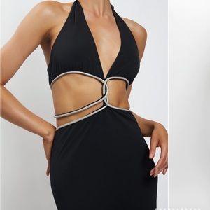 Meshki Nicha Diamante Cut Out Midi Dress - Black Size Small